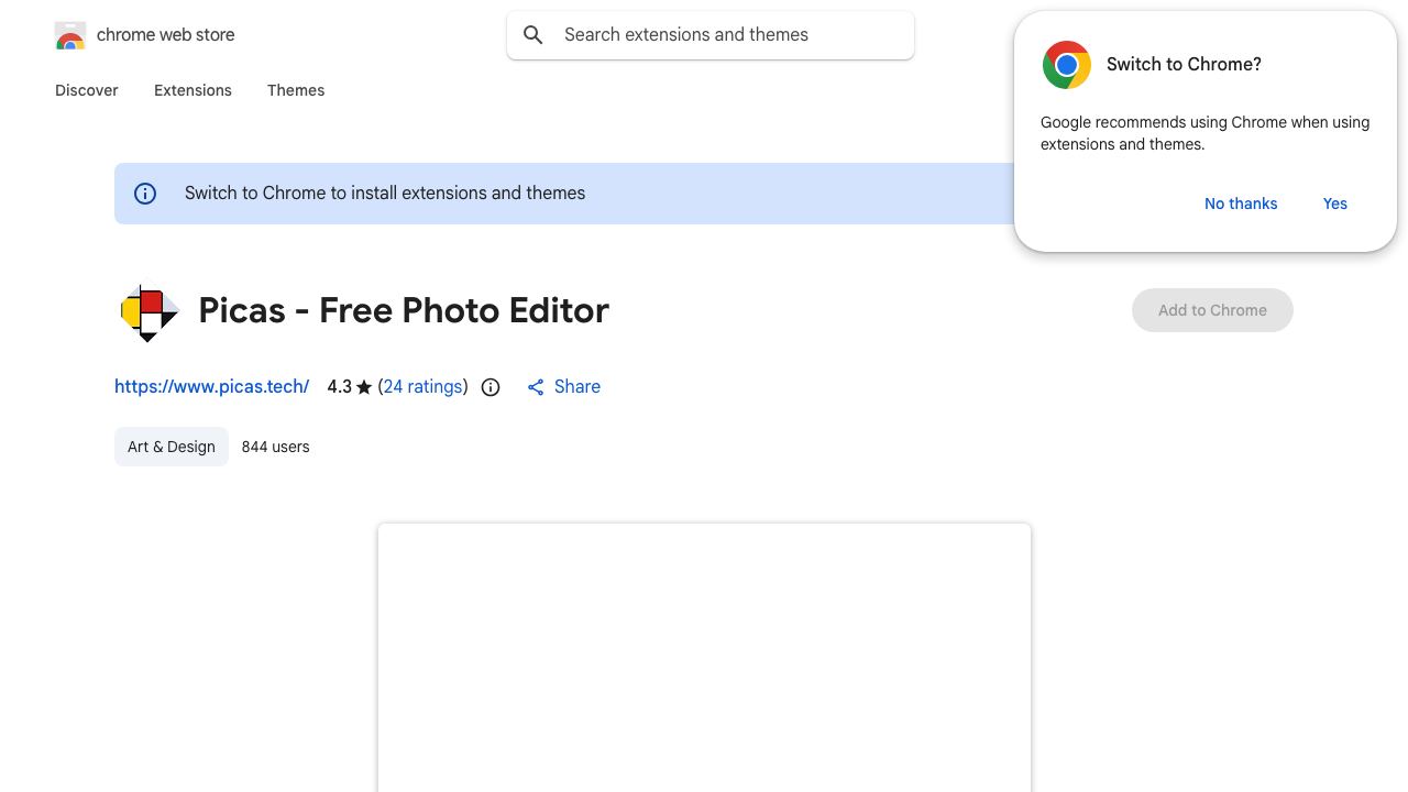 Picas - Free Photo Editor website screenshot