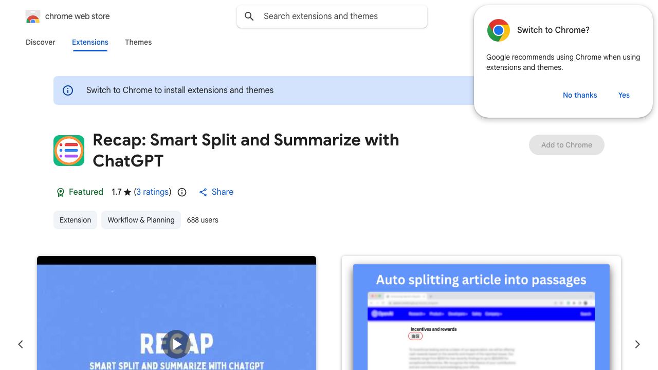 Recap: Smart Split and Summarize with ChatGPT 网站截图