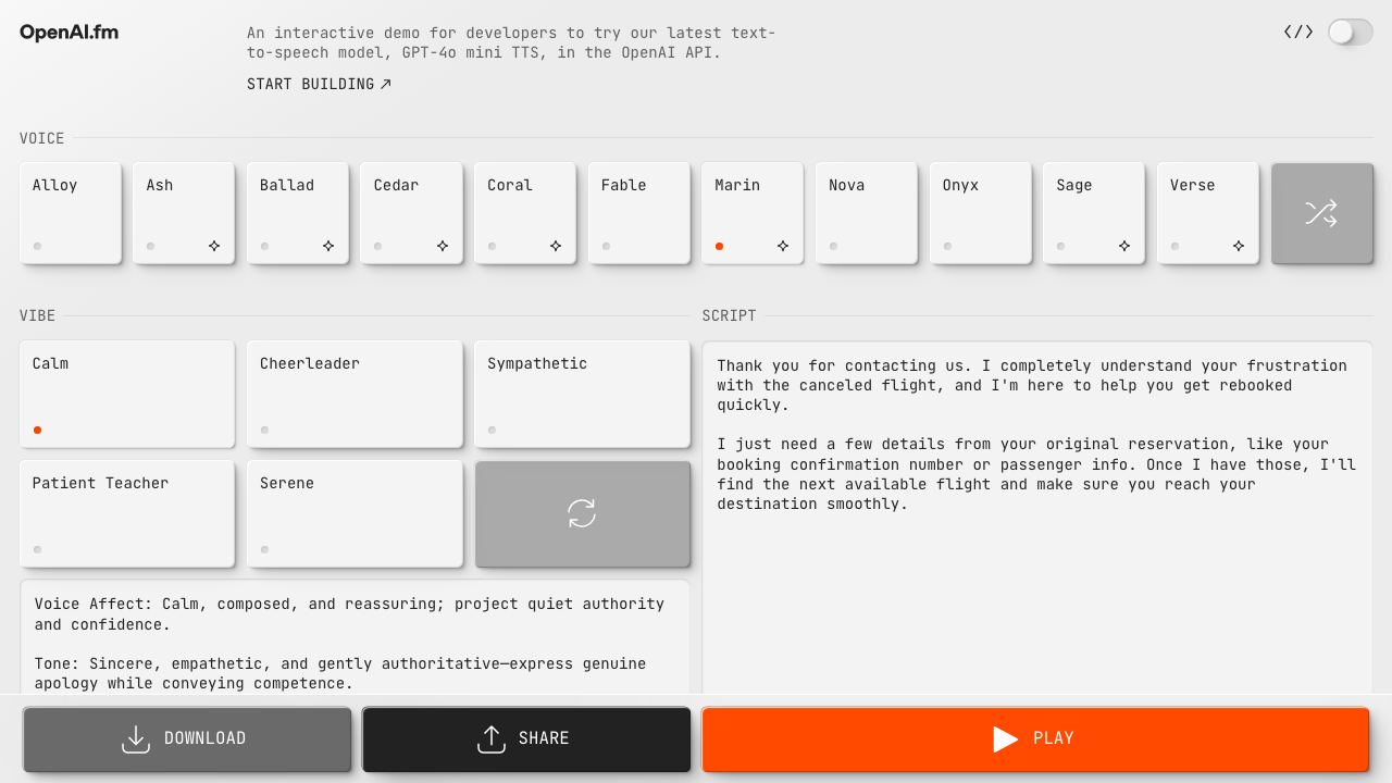 OpenAI.fm 网站截图