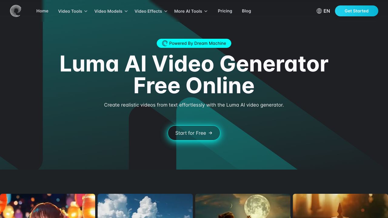 Luma AI Video Generator Free Online Powered By Dream Machine website screenshot