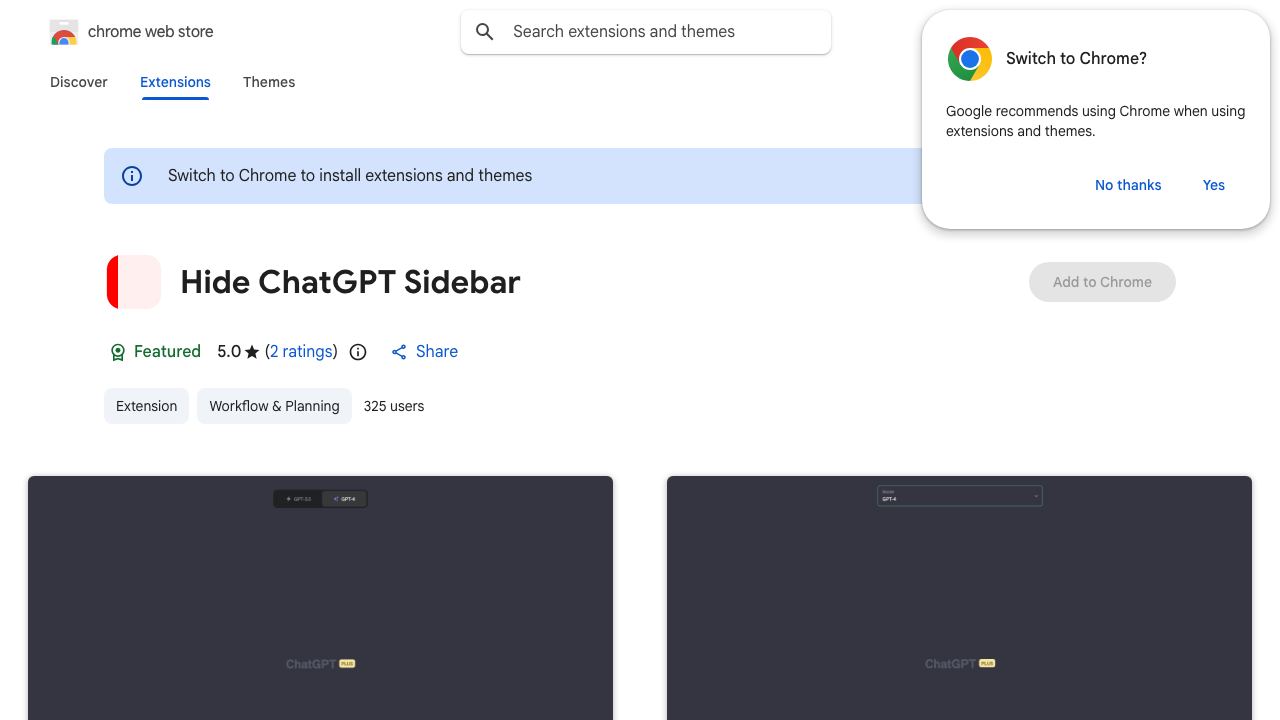 Hide ChatGPT Sidebar 网站截图