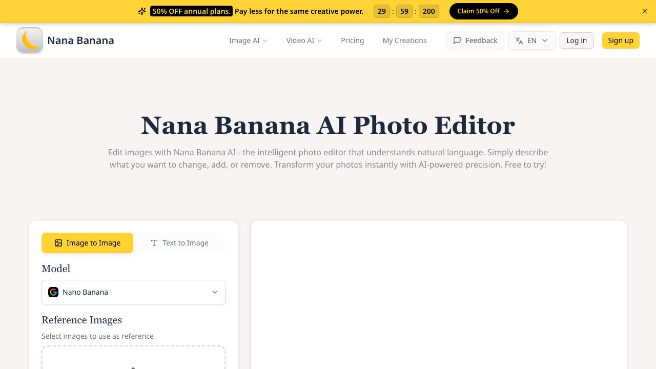 Nana Banana AI Photo Editor website screenshot
