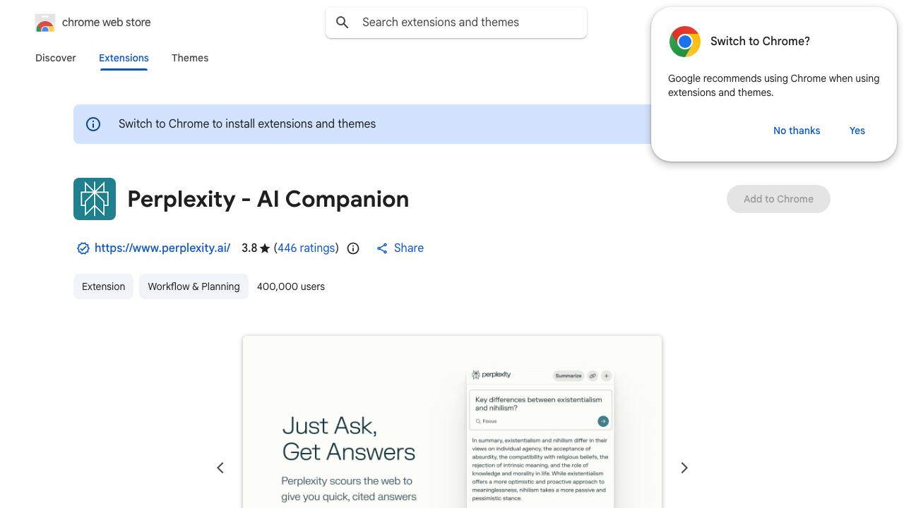 Perplexity - AI Companion 网站截图