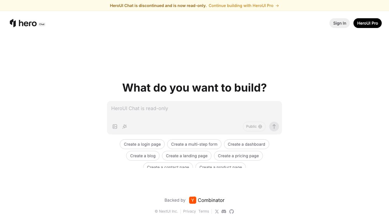 HeroUI Chat website screenshot