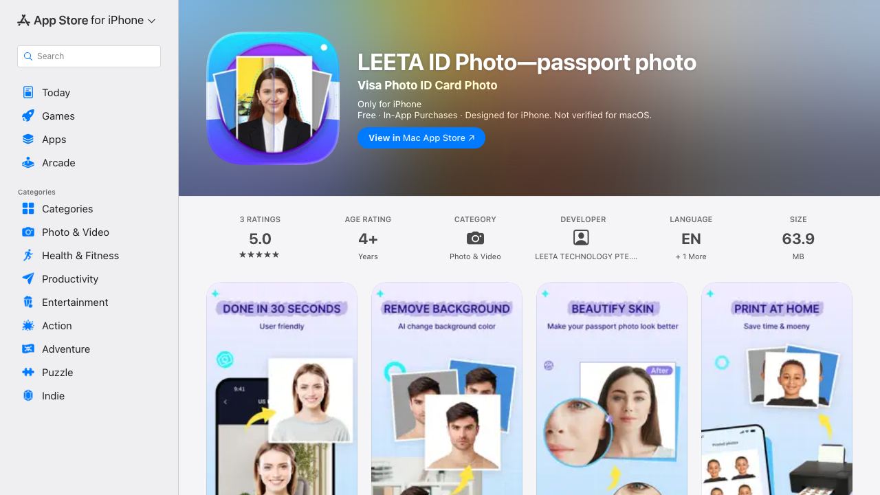 LEETA ID photo-passport photo 网站截图