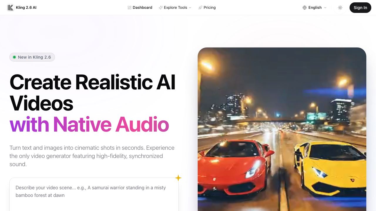 Kling 2.6 AI- website screenshot