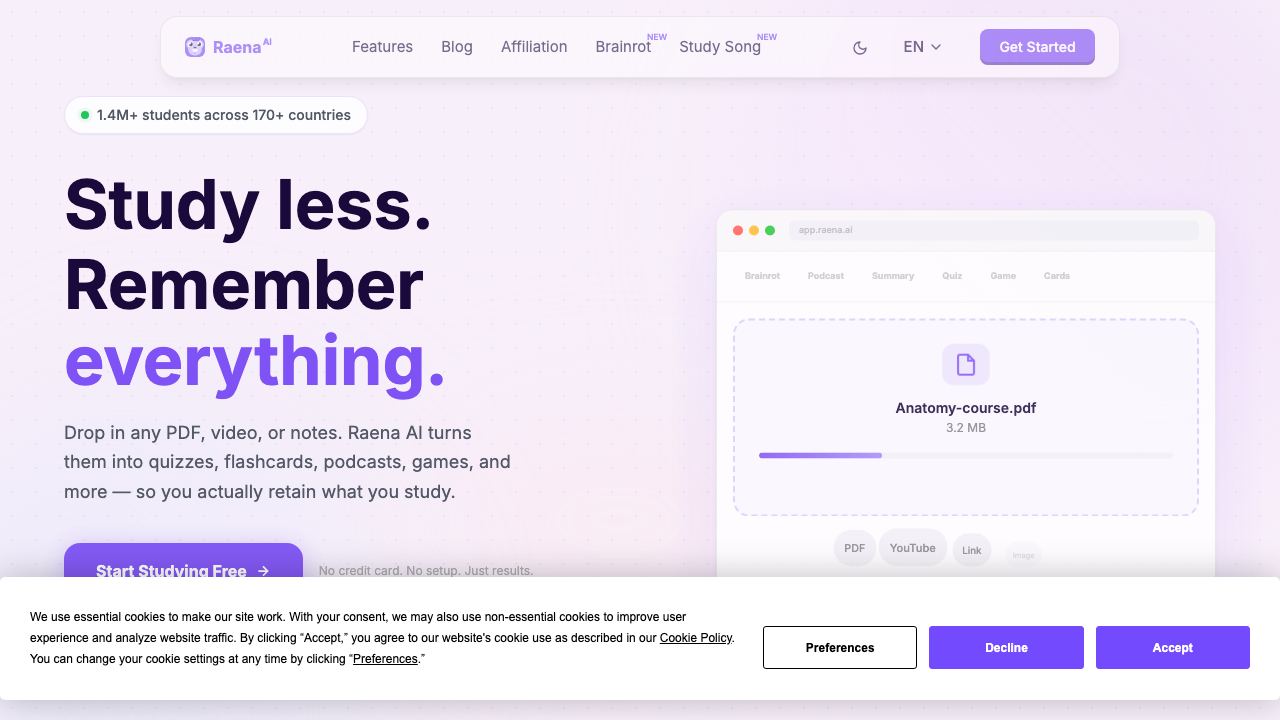 Raena AI website screenshot