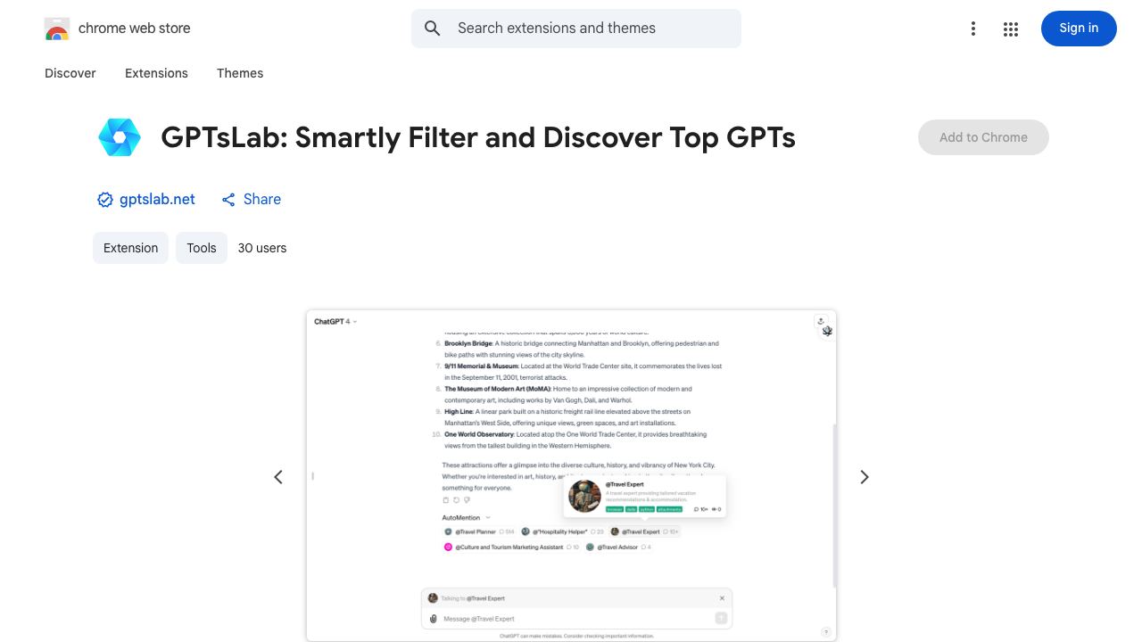 GPTsLab: Smartly Filter and Discover Top GPTs website screenshot