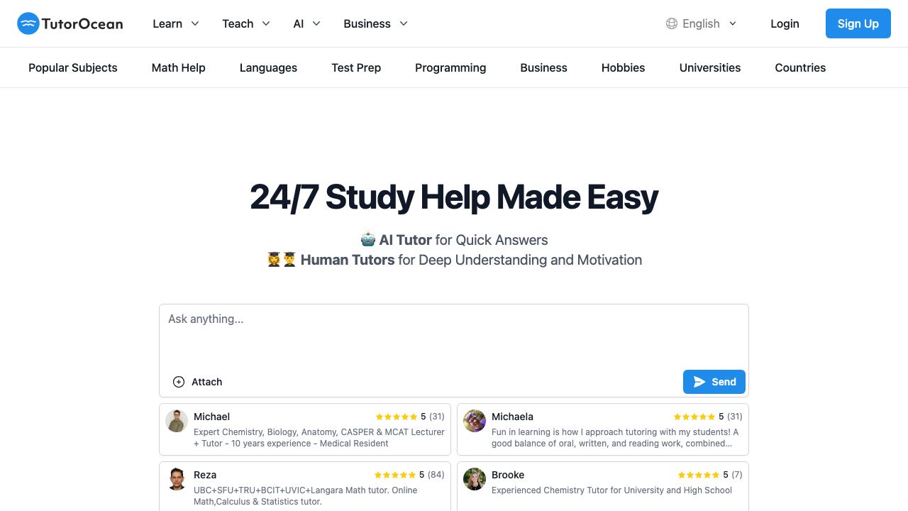 tutorocean.com website screenshot