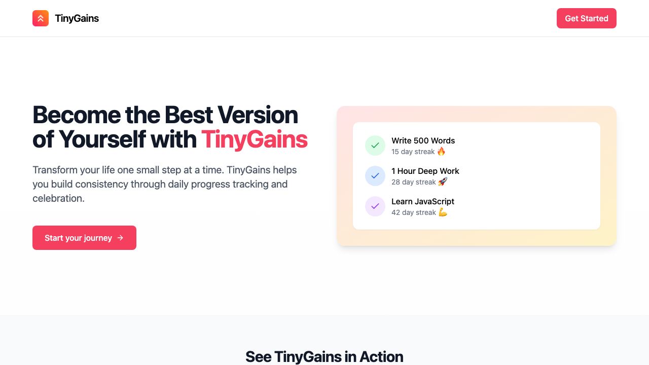 TinyGains website screenshot