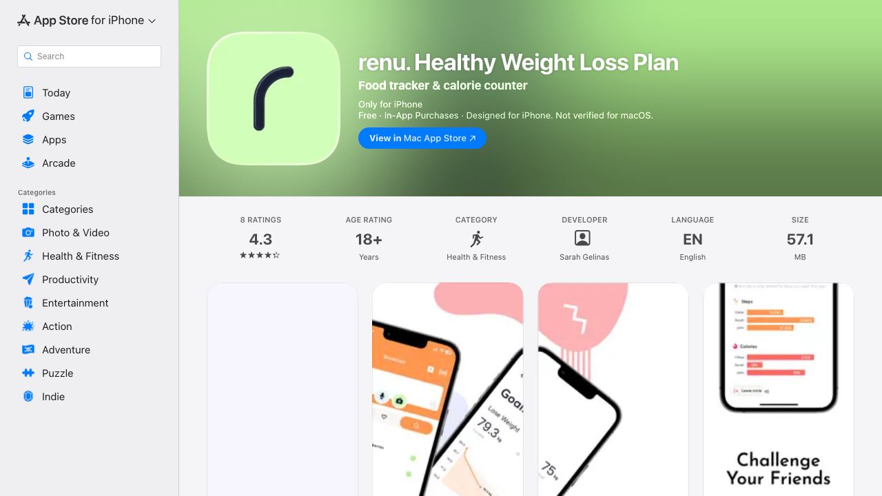renu. Weight Loss Assistant website screenshot