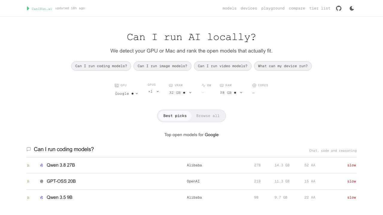 CanIRun.ai website screenshot