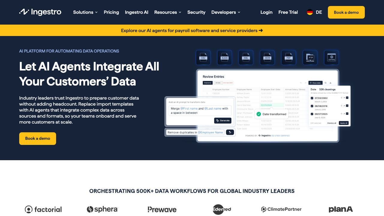 nuvo No-Code Data Pipelines website screenshot