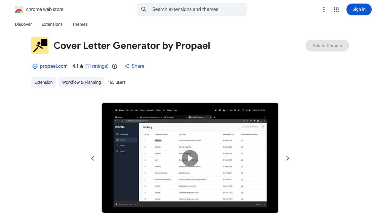Cover Letter Generator by Propael 网站截图