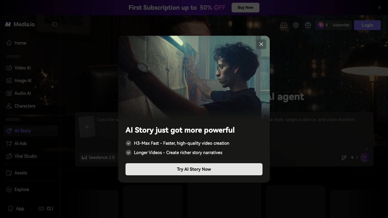 AI Script to Video Generator - Media.io 网站截图