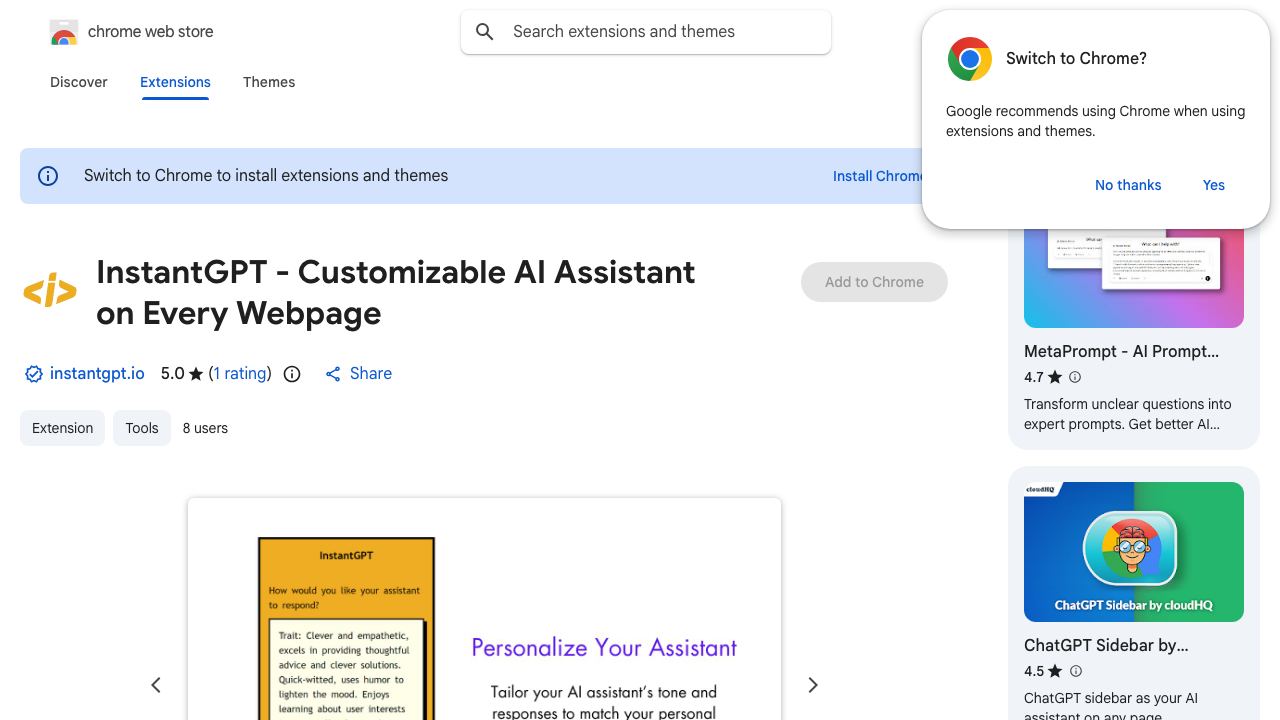 InstantGPT - Customizable AI Assistant on Every Webpage 网站截图