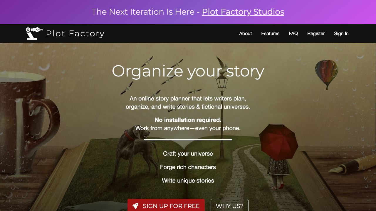 Plot Factory website screenshot