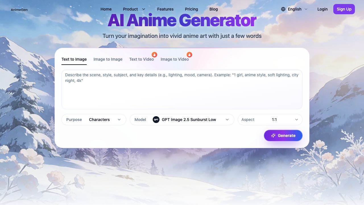 AnimeGen website screenshot