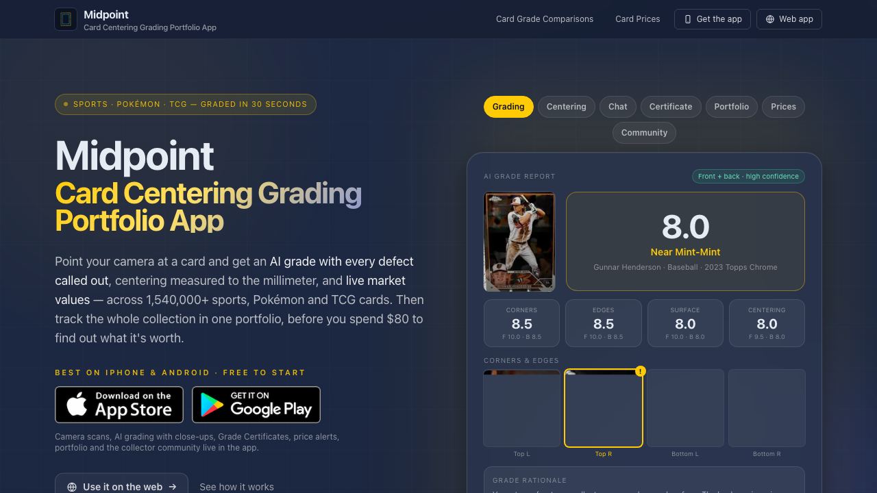 Midpoint - Card Centering Tool website screenshot
