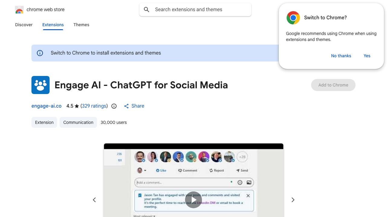 Engage AI - ChatGPT for Social Media website screenshot