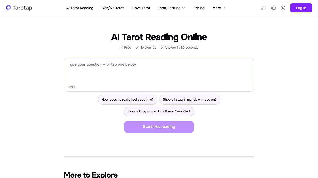 Tarotap website screenshot