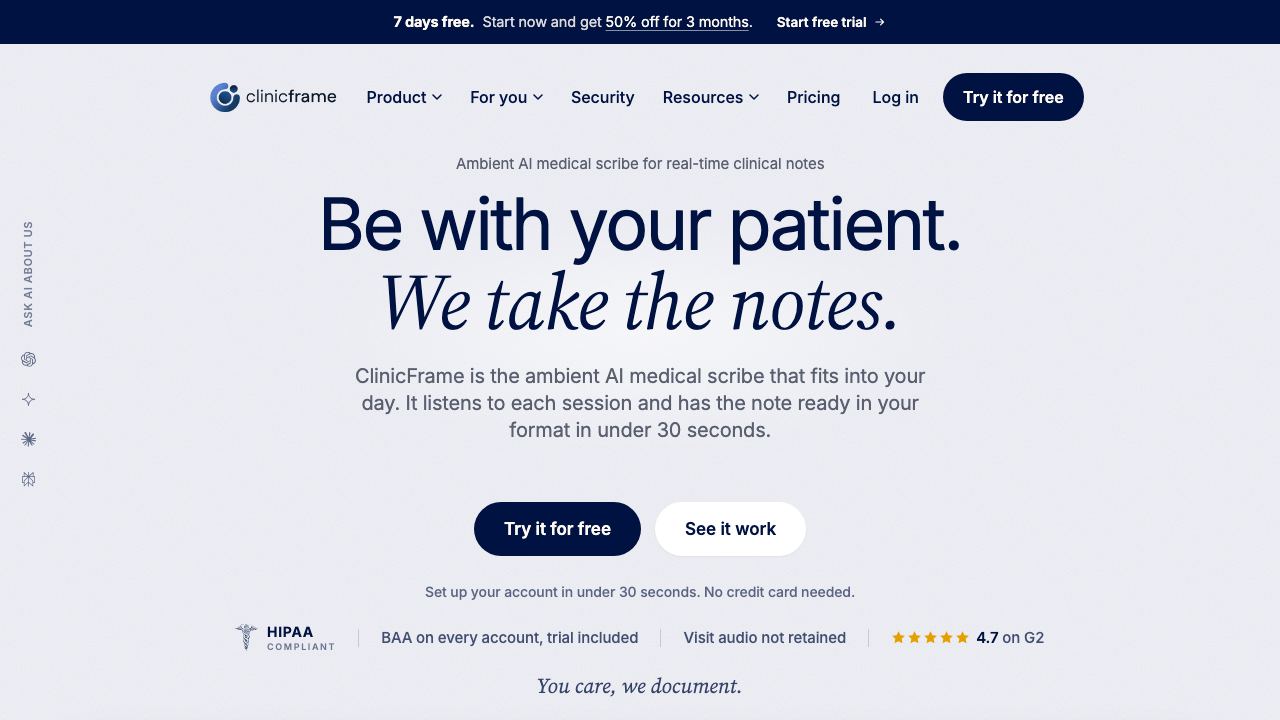 ClinicFrame 网站截图