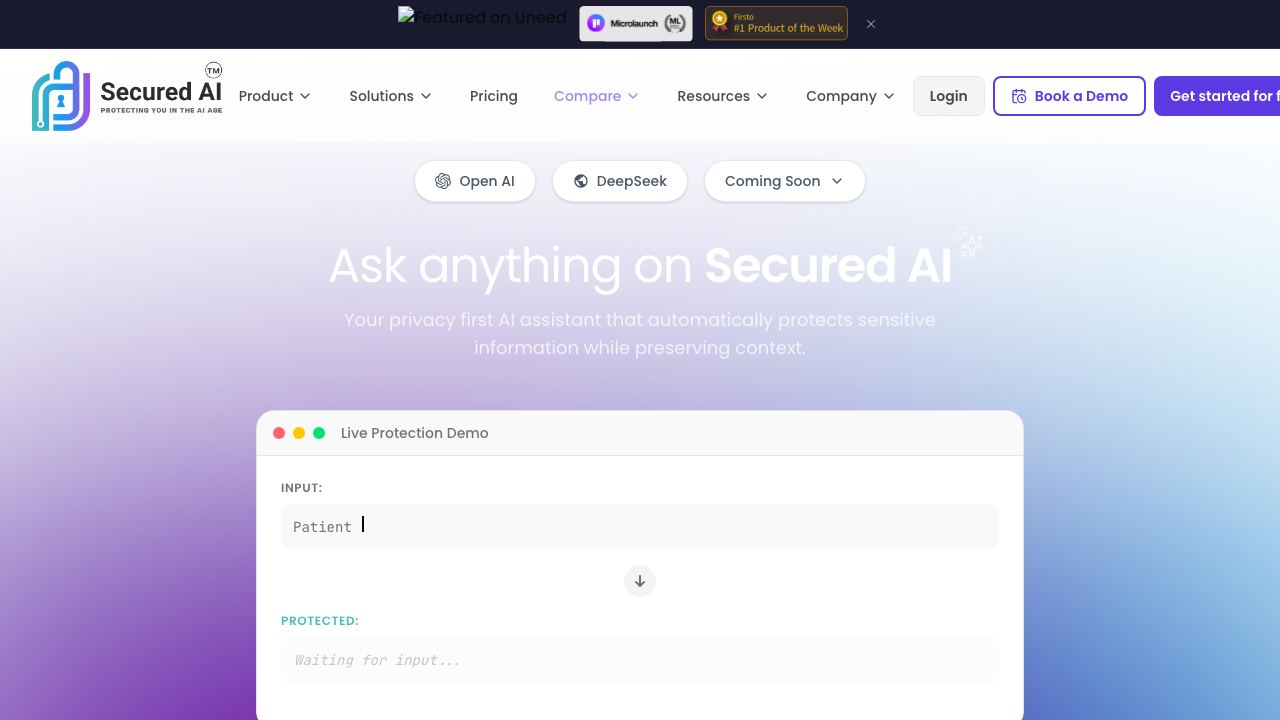 SecuredAI - 1 website screenshot