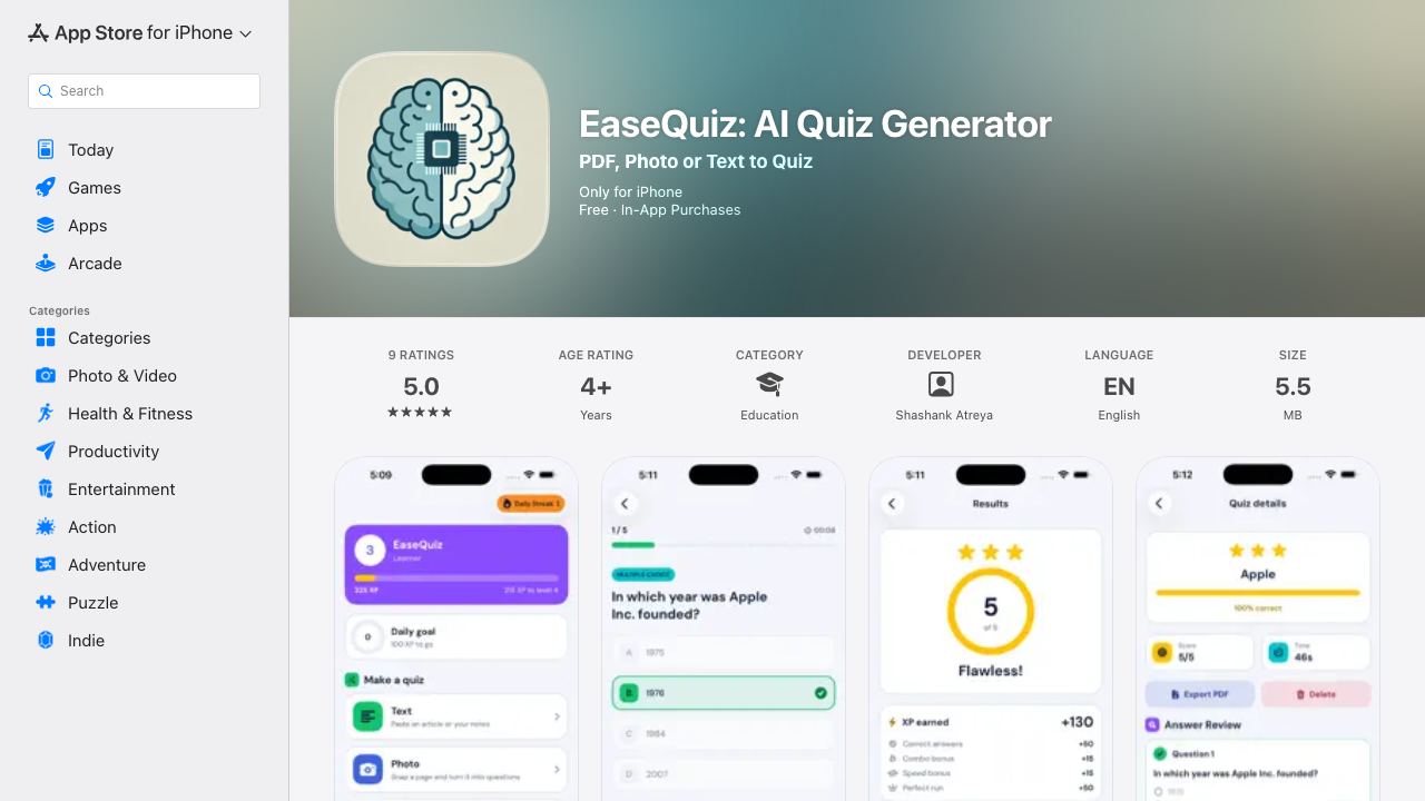 EaseQuiz 网站截图