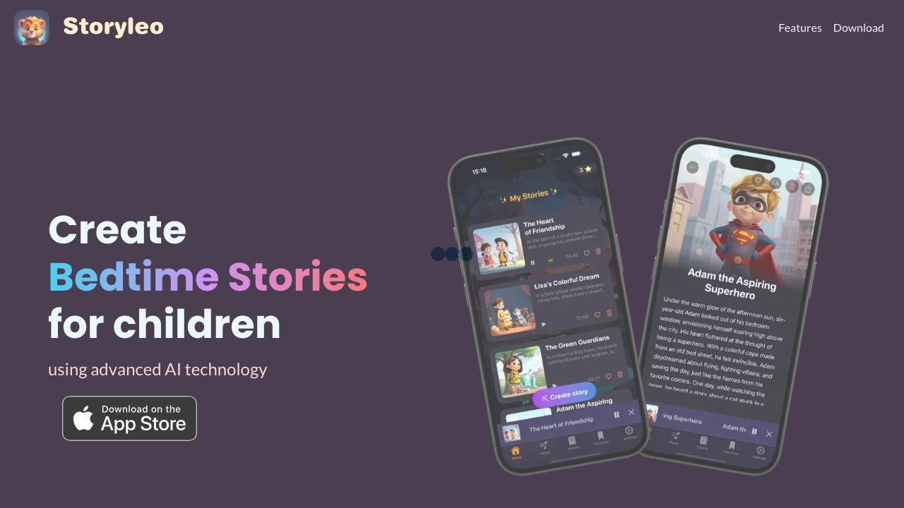 Storyleo: Bedtime Stories AI 网站截图