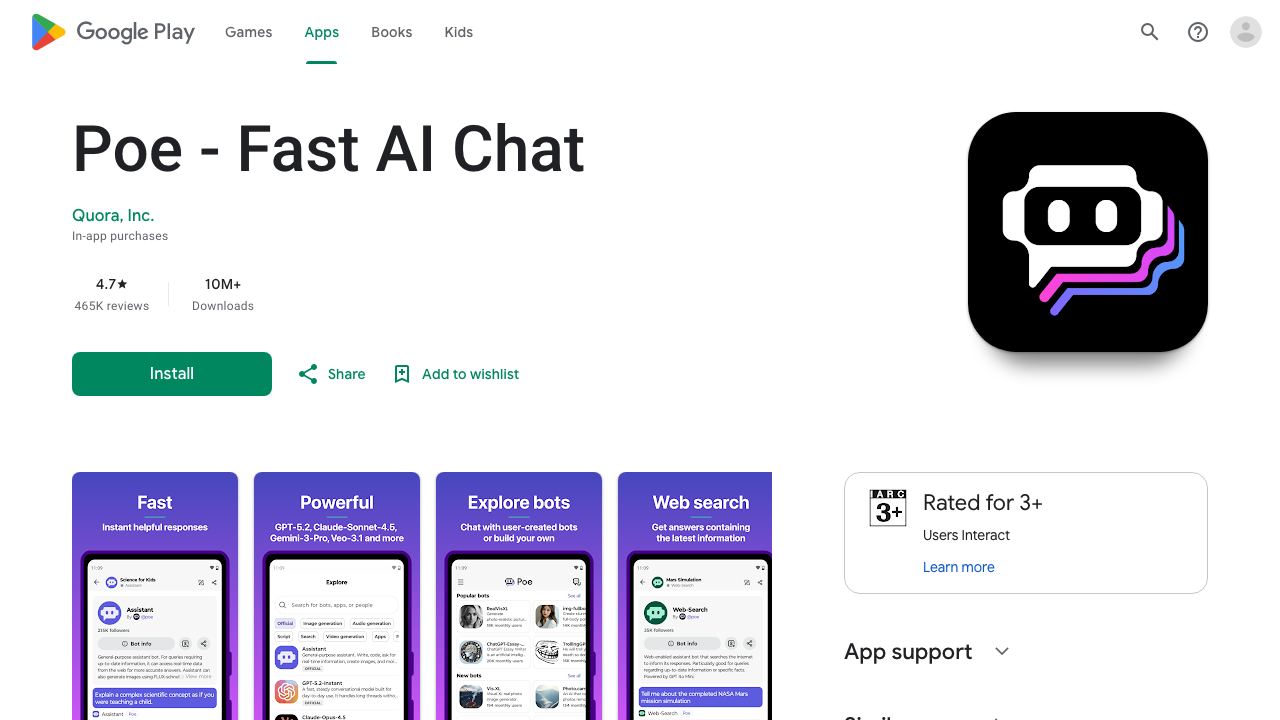 Poe - Fast AI Chat For Android 网站截图