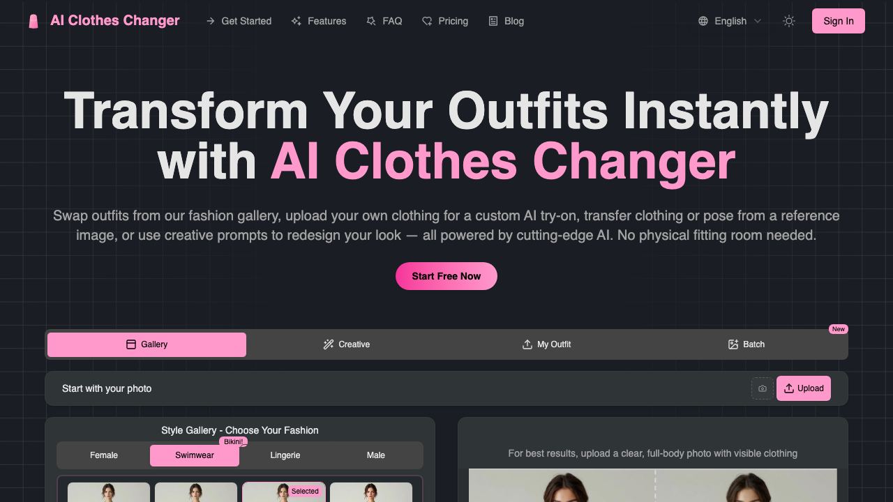 AI Clothes Changer website screenshot