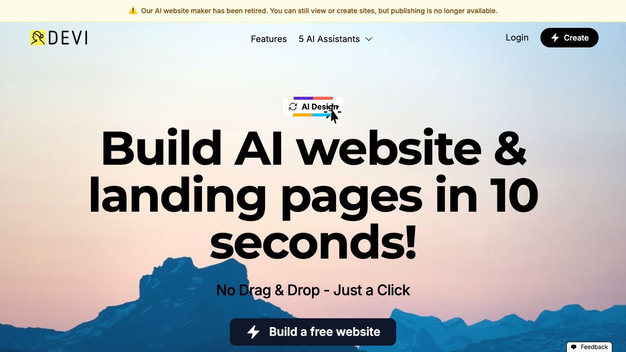 AI Landing Page Builder - Devi 网站截图