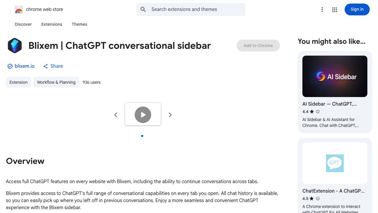 Blixem | ChatGPT conversational sidebar 网站截图