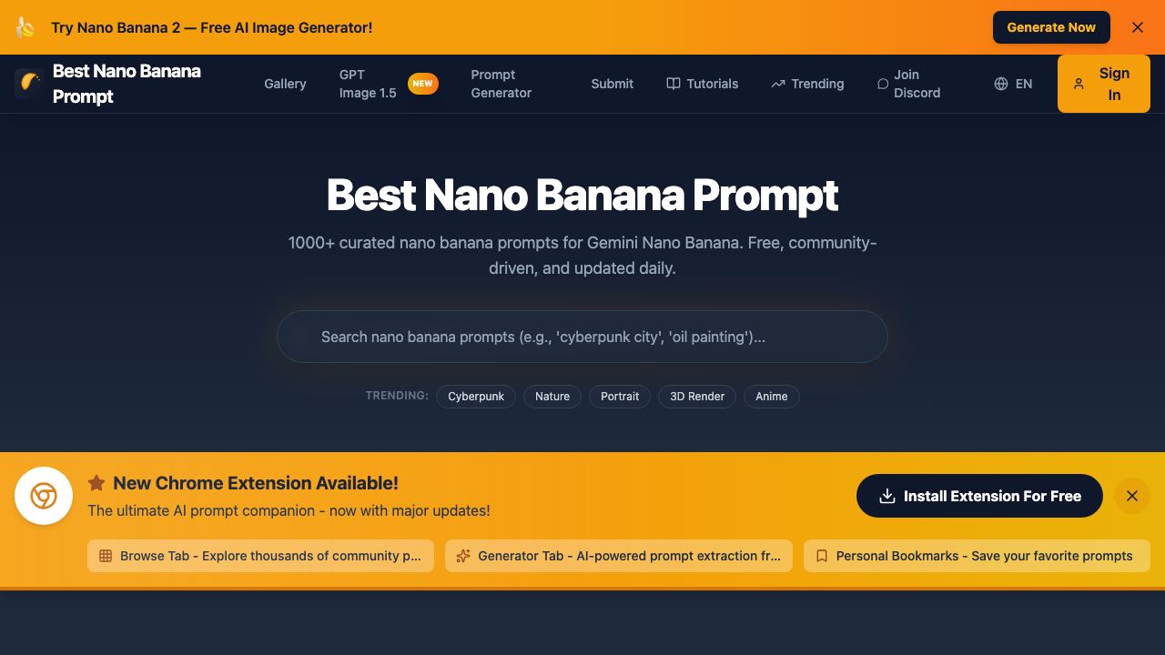 Best Nano Banana Prompt 网站截图