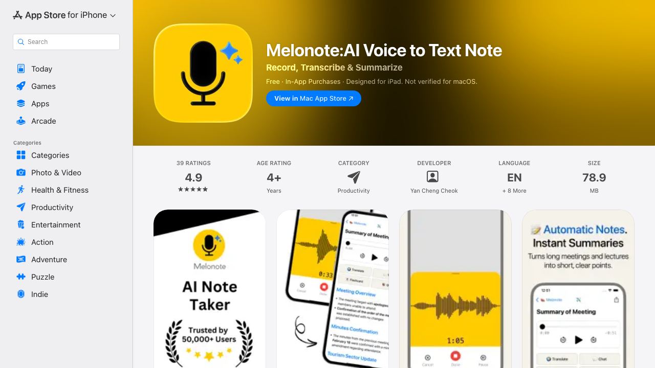 Melonote - AI Voice Note Taker 网站截图