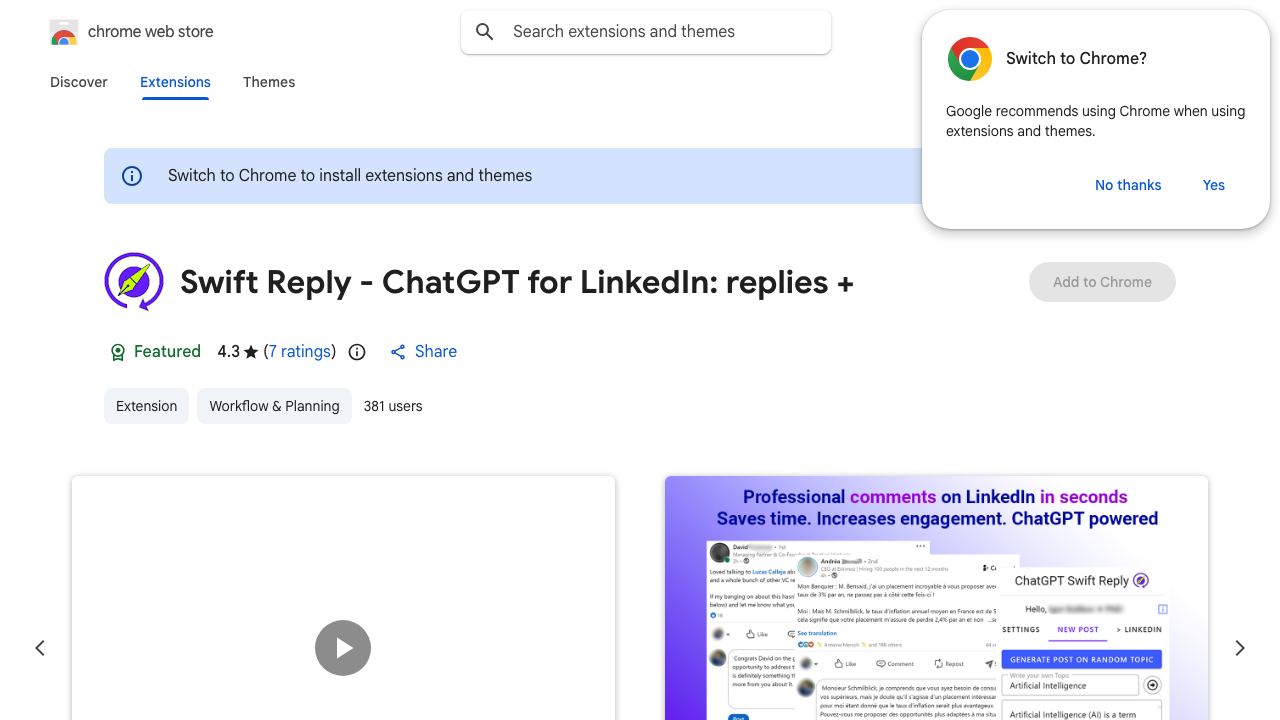 Swift Reply - ChatGPT for LinkedIn: replies + 网站截图