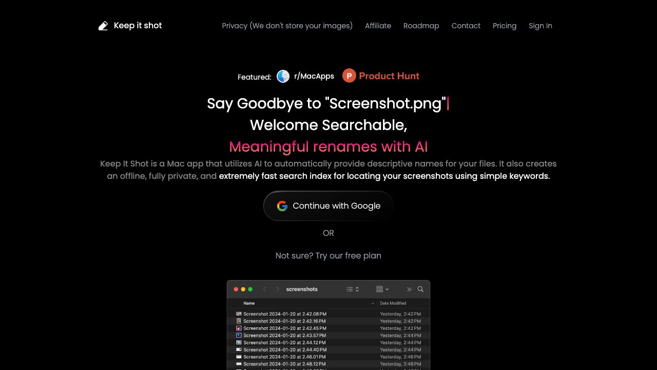 Keep It Shot website screenshot