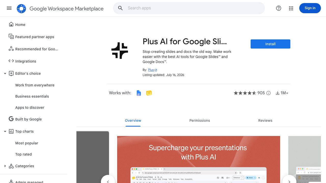 Plus AI for Google Slides 网站截图