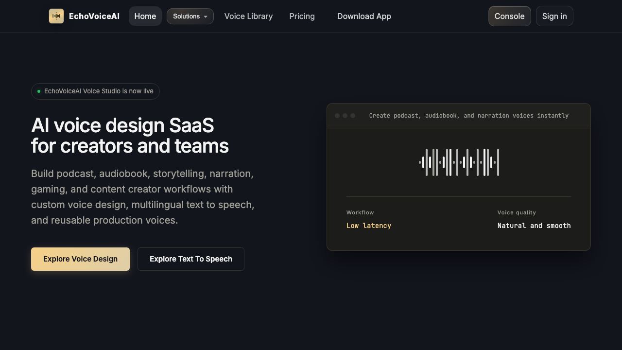 EchoVoiceAI website screenshot