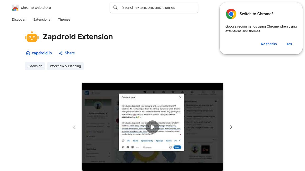 Zapdroid Extension 网站截图