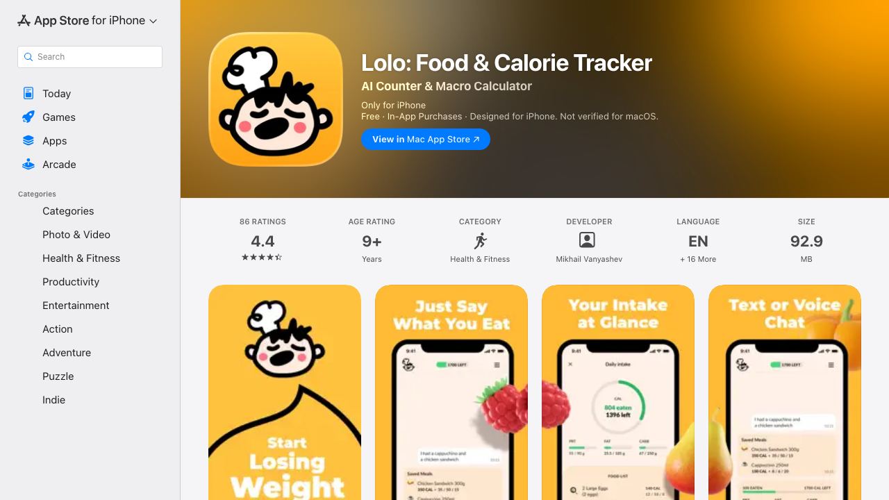Lolo - AI Food Tracker 网站截图