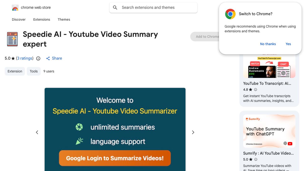 Speedie AI - Youtube Video Summary expert website screenshot