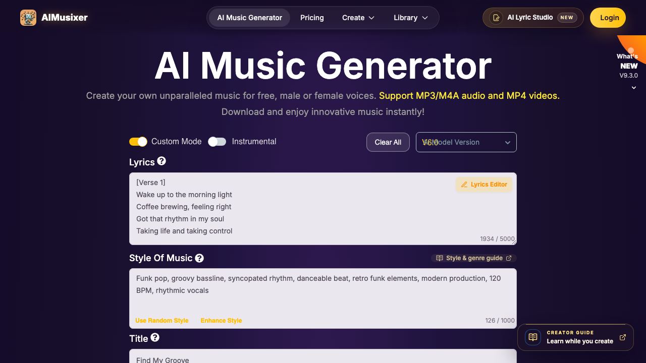 Suno AI Music Generator AI 网站截图