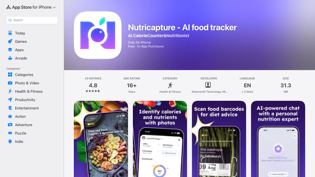 NutriCapture —— AI food tracker 网站截图