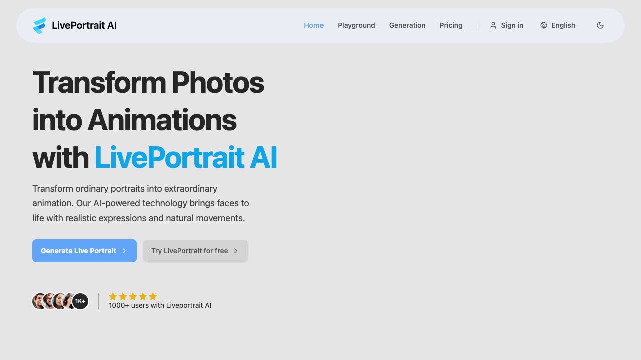 LivePortrait AI website screenshot