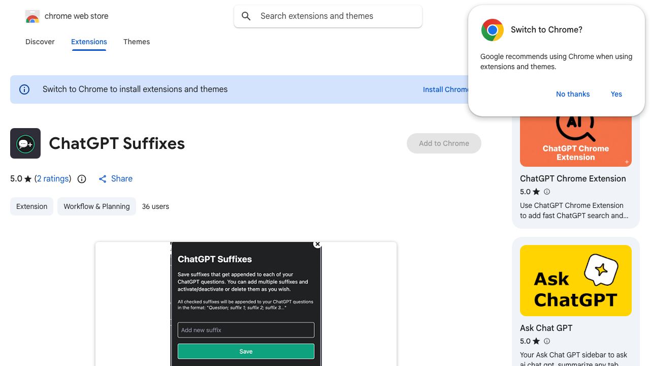 ChatGPT Suffixes website screenshot