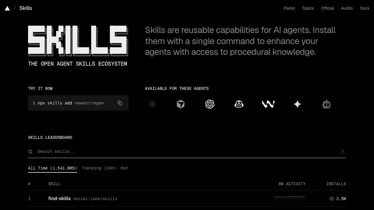 Skills.sh 网站截图