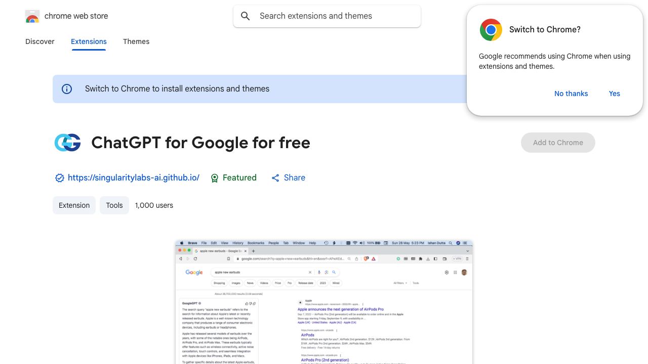 ChatGPT for Google for free 网站截图