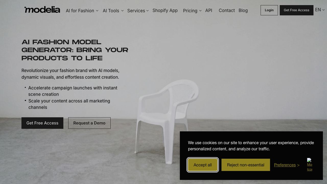 Modelia website screenshot