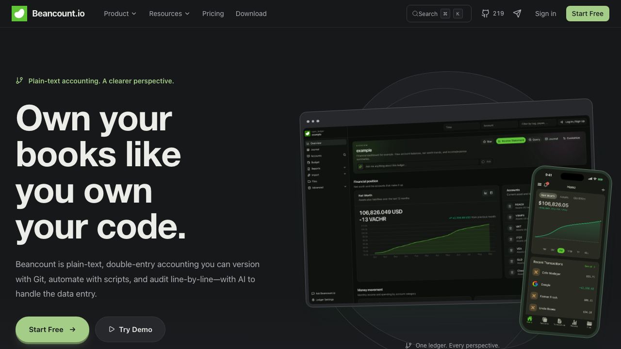 Beancount.io 网站截图